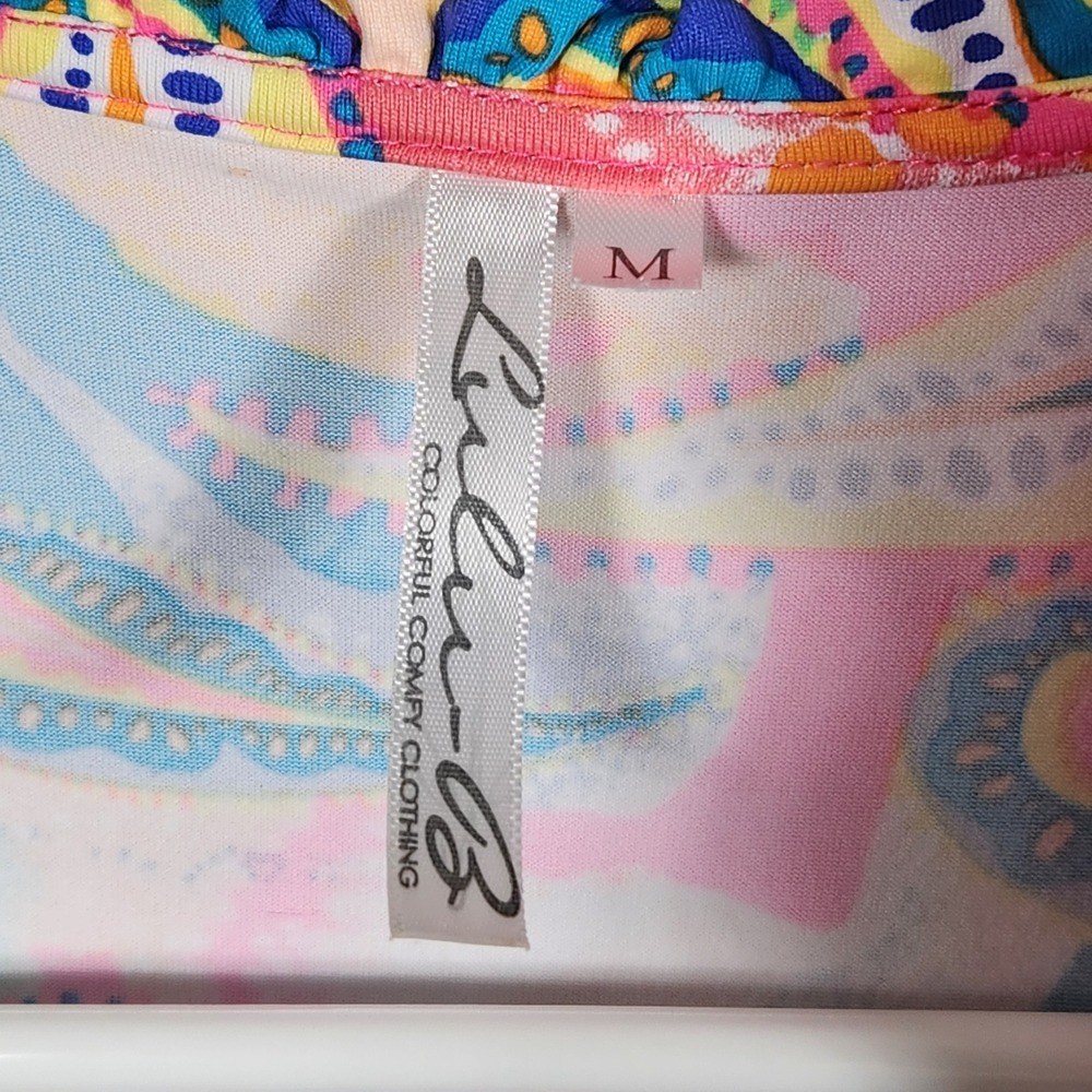 Lulu-B Sleeveless Ruffle Cowl Neck Paisley Print Top Multi-Color Pink Blue Med - Picture 4 of 9